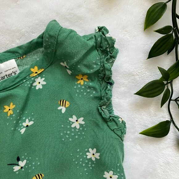 Carter's Toddler Sleeveless Dress 24M | Green Floral Bee Tiered Viscose VGUC - Picture 3 of 16